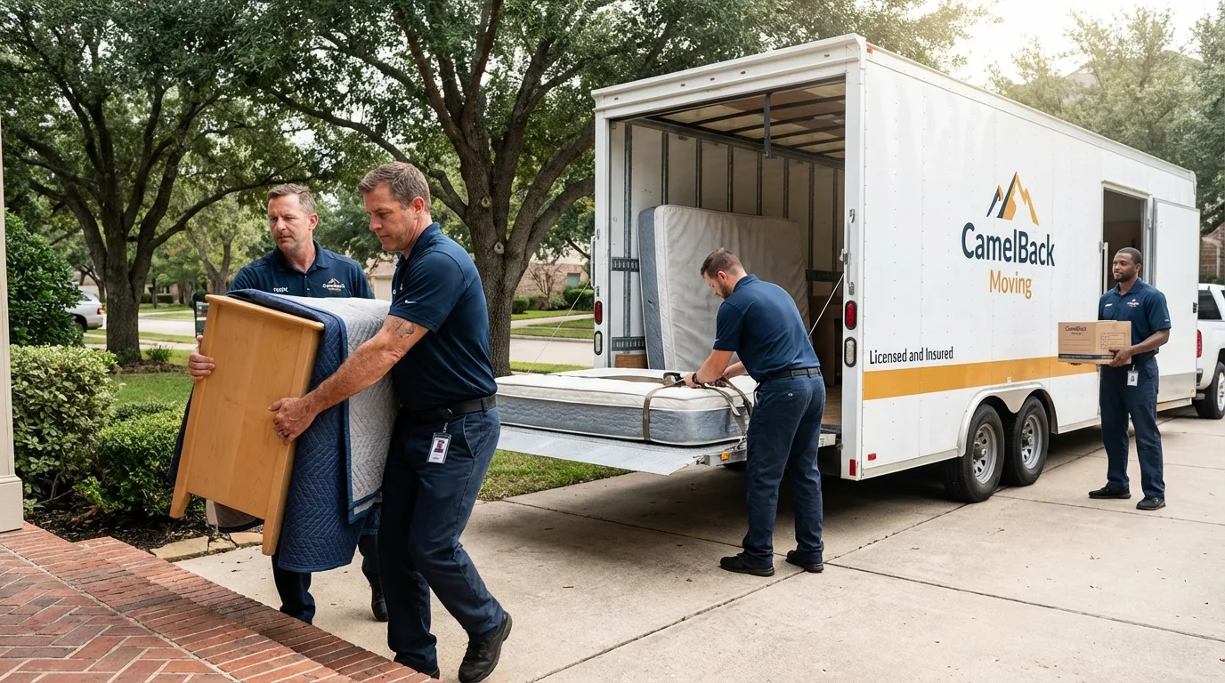 Crew loading residential truck for cross-state move from West Dennis, MA