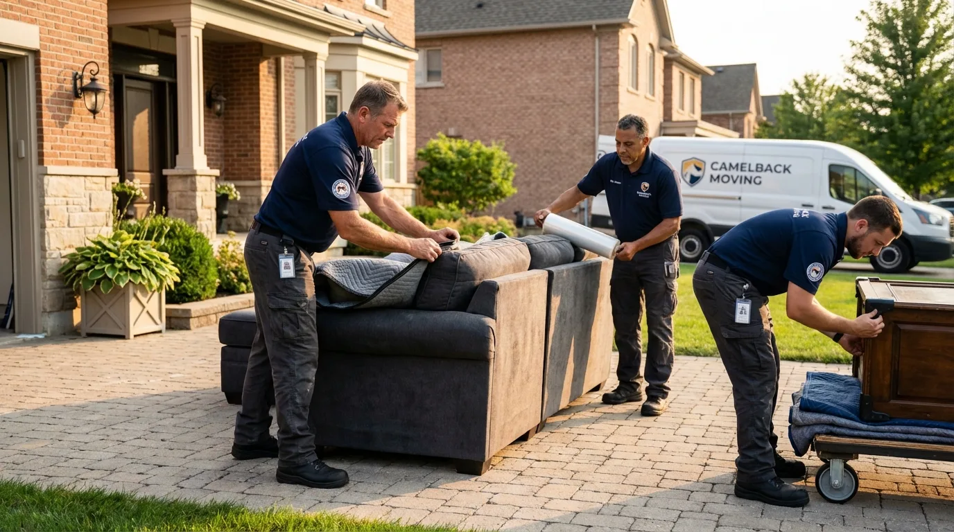Large estate moving crew wrapping furniture in West Dennis, MA
