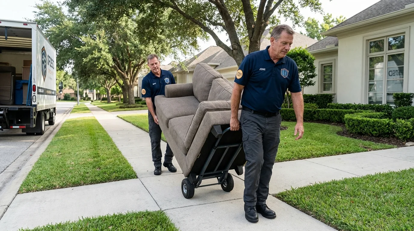 Local residential moving crew loading furniture in West Dennis, MA